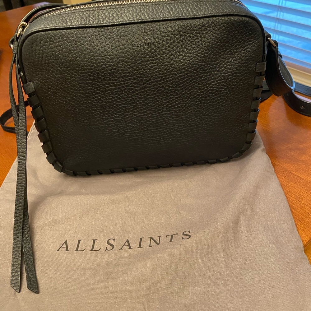 All Saints Whip Stitch Black Leather Crossbody